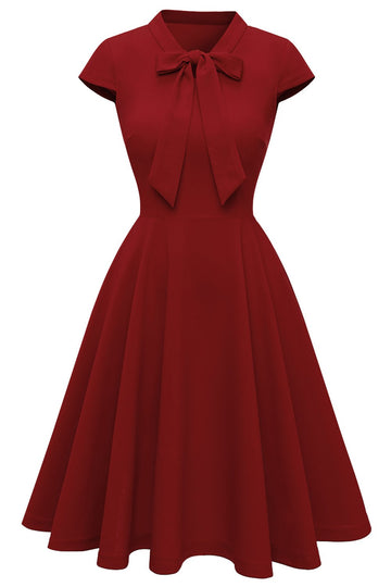 Vestido vermelho escuro vintage de 1950 com Bowknot